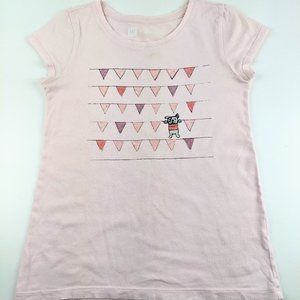 Gap Pink T-Shirt with Dog and Bunting Banner Girls Medium